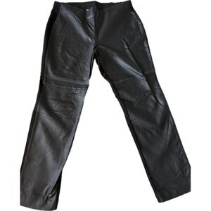 Chico's Faux Leather Panel Leggings Women's Size 14 Black Pull On‎ Elastic Waist